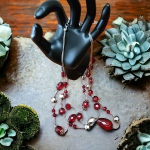 17" Ruby Red and Silver 3 Tier Beautiful  Necklace  "Look"